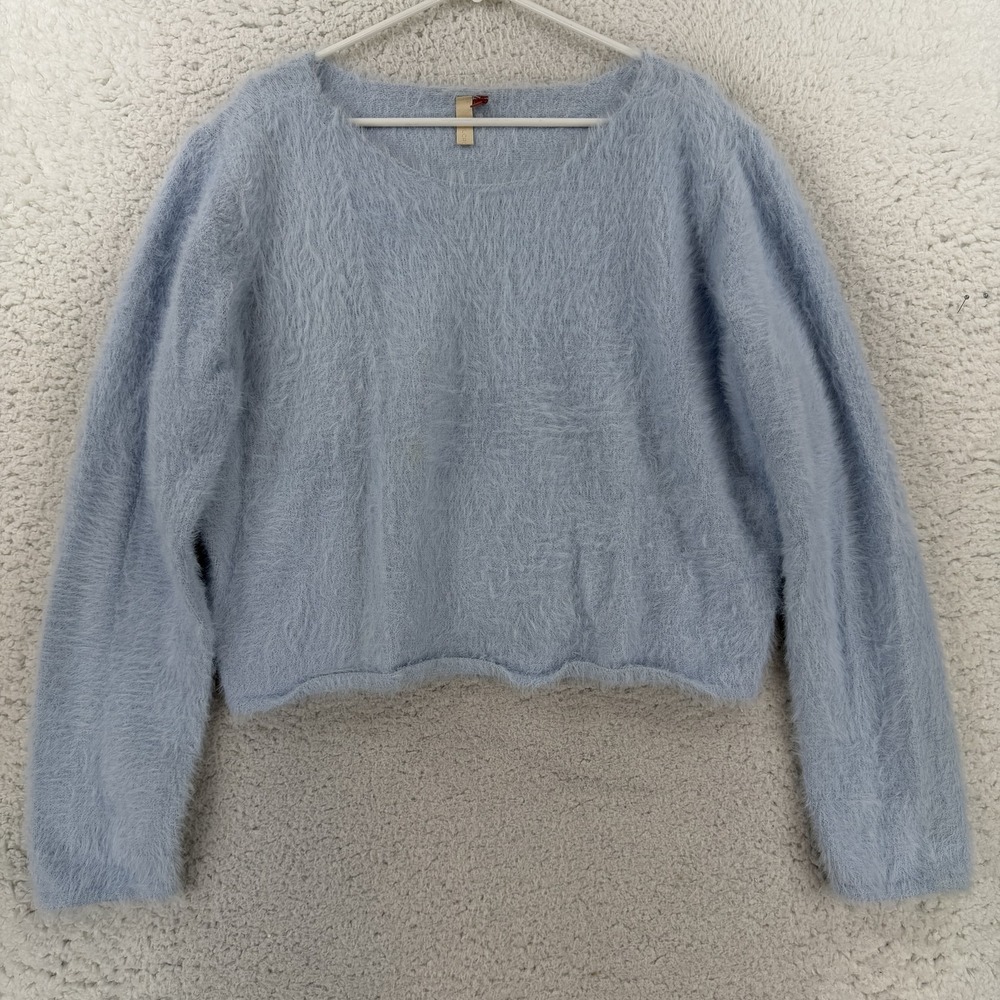 Anthropologie Pilcro Sweater Womens XL Blue Fuzzy Eyelash Knit Pullover Top